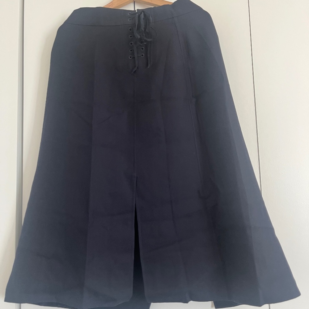 Marc Jacobs Navy Blue Wool / Silk Faux Wrap Midi Skirt Sz 12